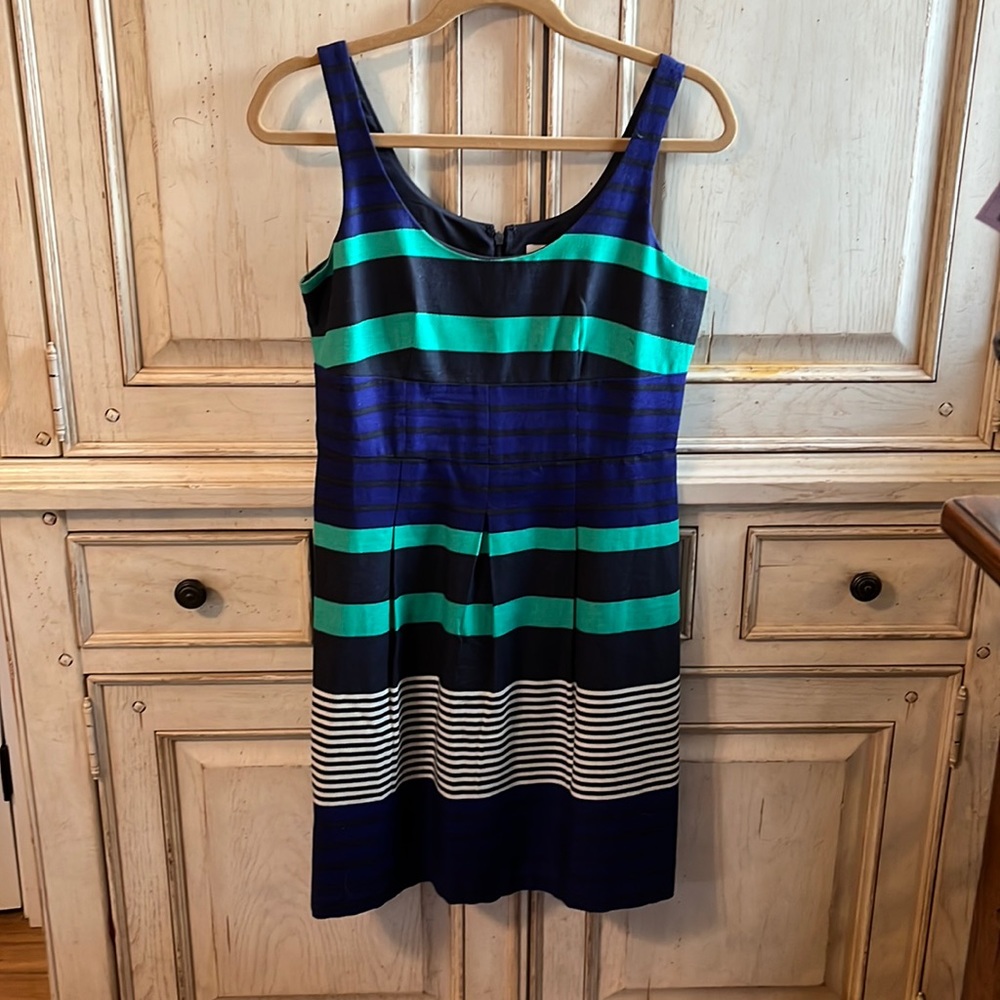 Loft Size 2P Blue and Green Striped Dress. Worn once. EUC